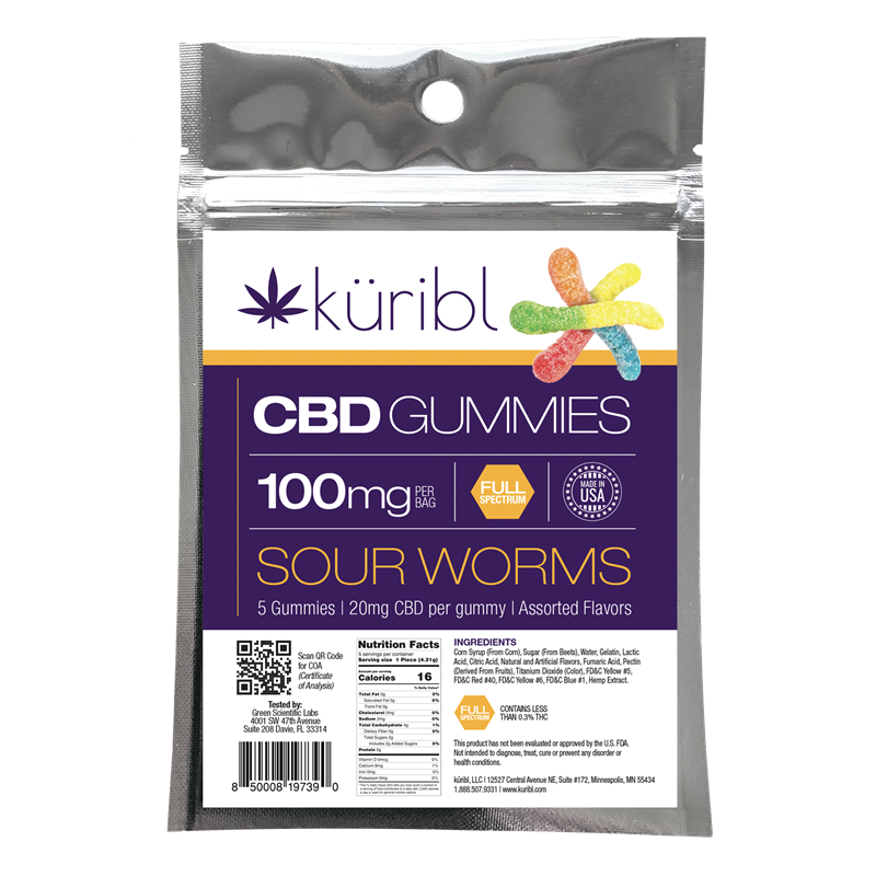 Gummies Sour Worms 100mg Full Spectrum (20mg/5 count)